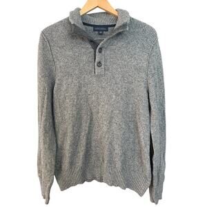 Banana Republic Gray Wool Knit Quarter Button LongSleeve Sweater Preppy Office-M